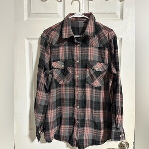 Pink and Black flannel Button-Up Shirt
